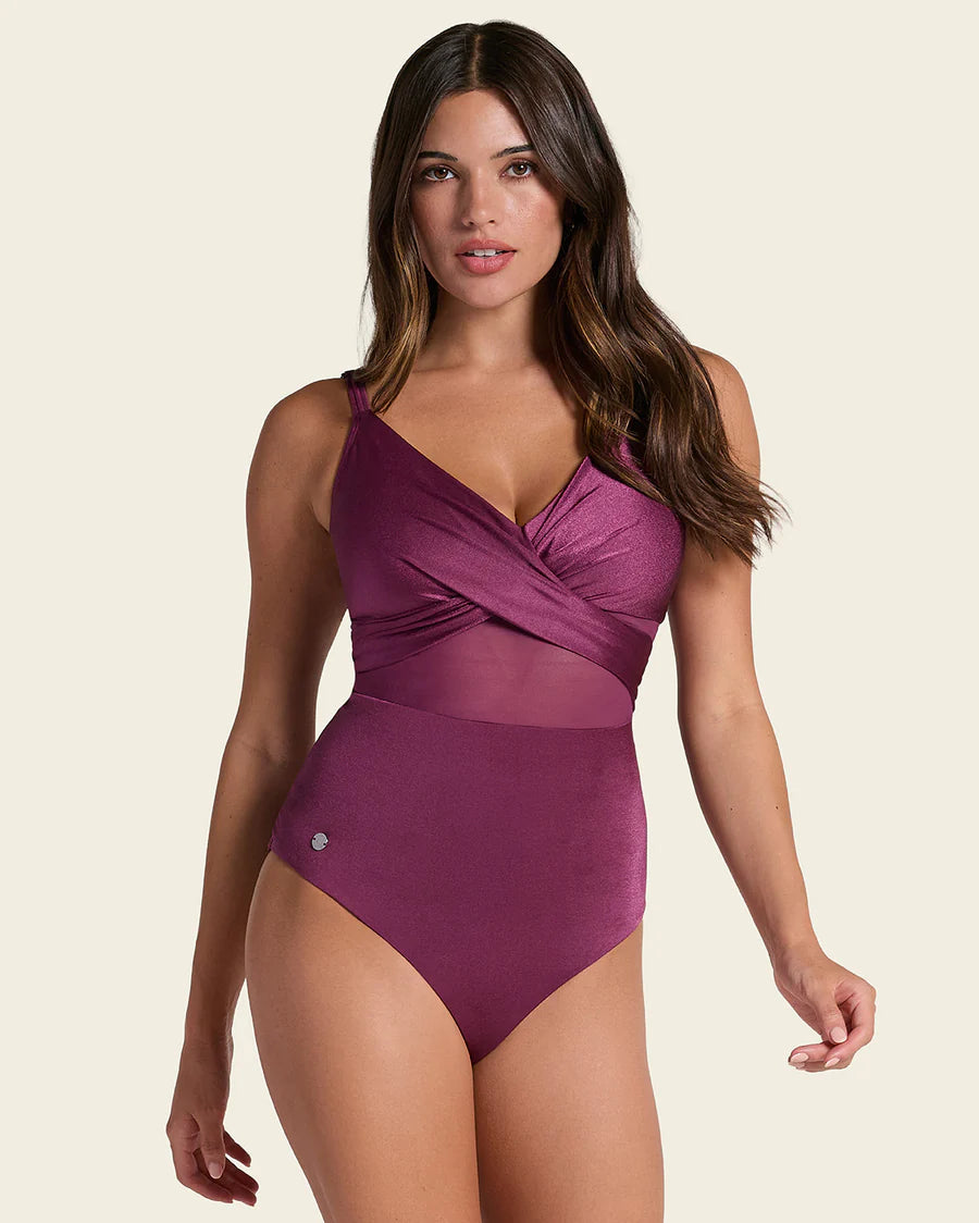 Waist-slimming, higher compression swimsuit