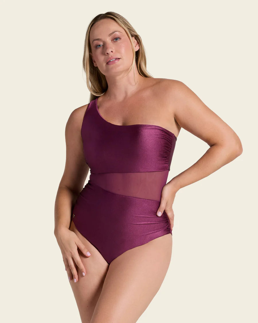Waist-slimming, higher compression swimsuit