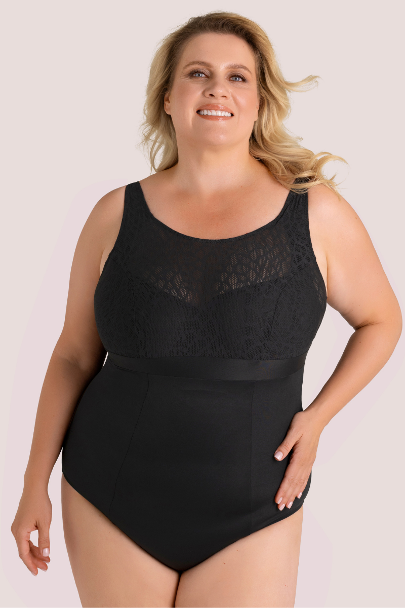 Waist-slimming, higher compression swimsuit